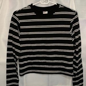 Cute crop long sleeve double stripe crop top